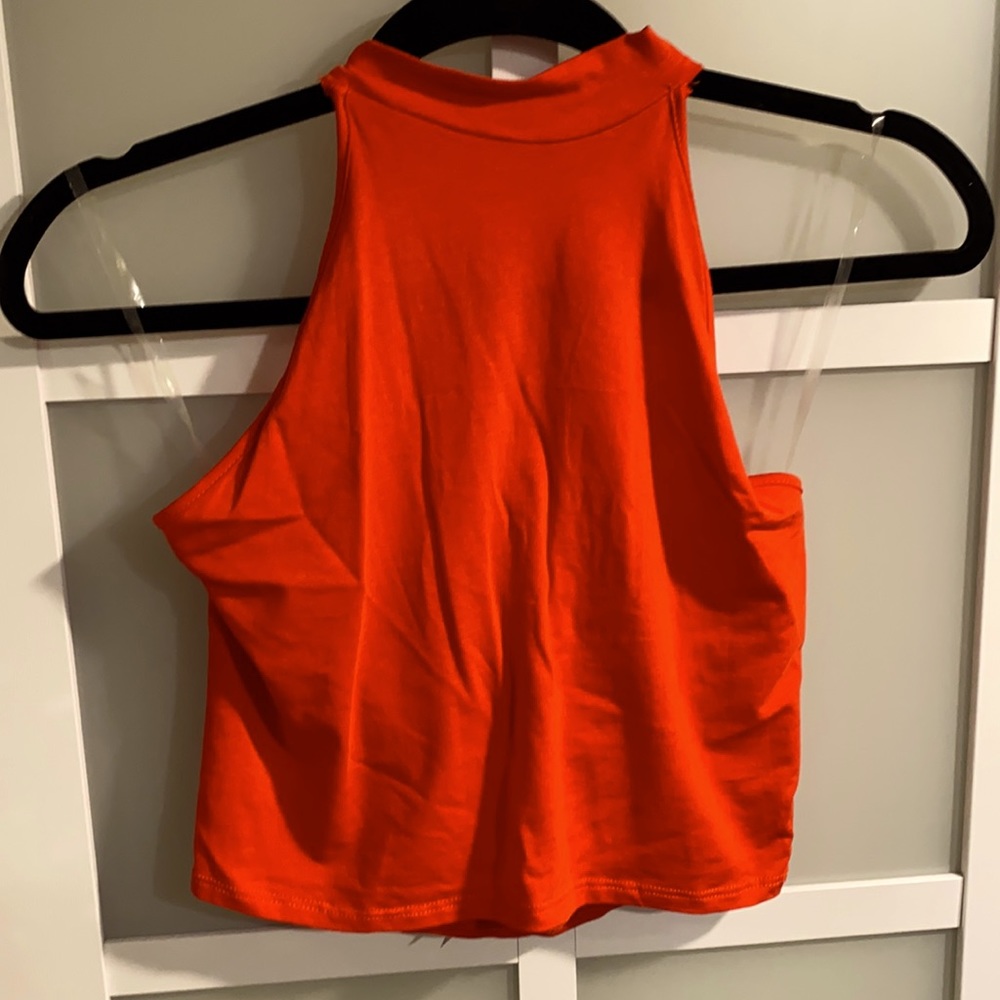 NWT orange red crop top high neck back closure